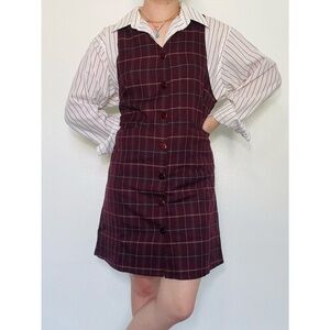 Zoey & Beth | Red Plaid Preppy School Girl Sleeveless Button-Down Mini Dress